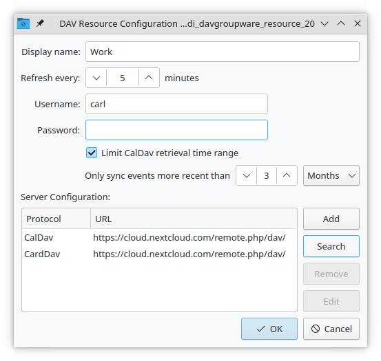 KOrganizer resource naming and calendar selection dialog